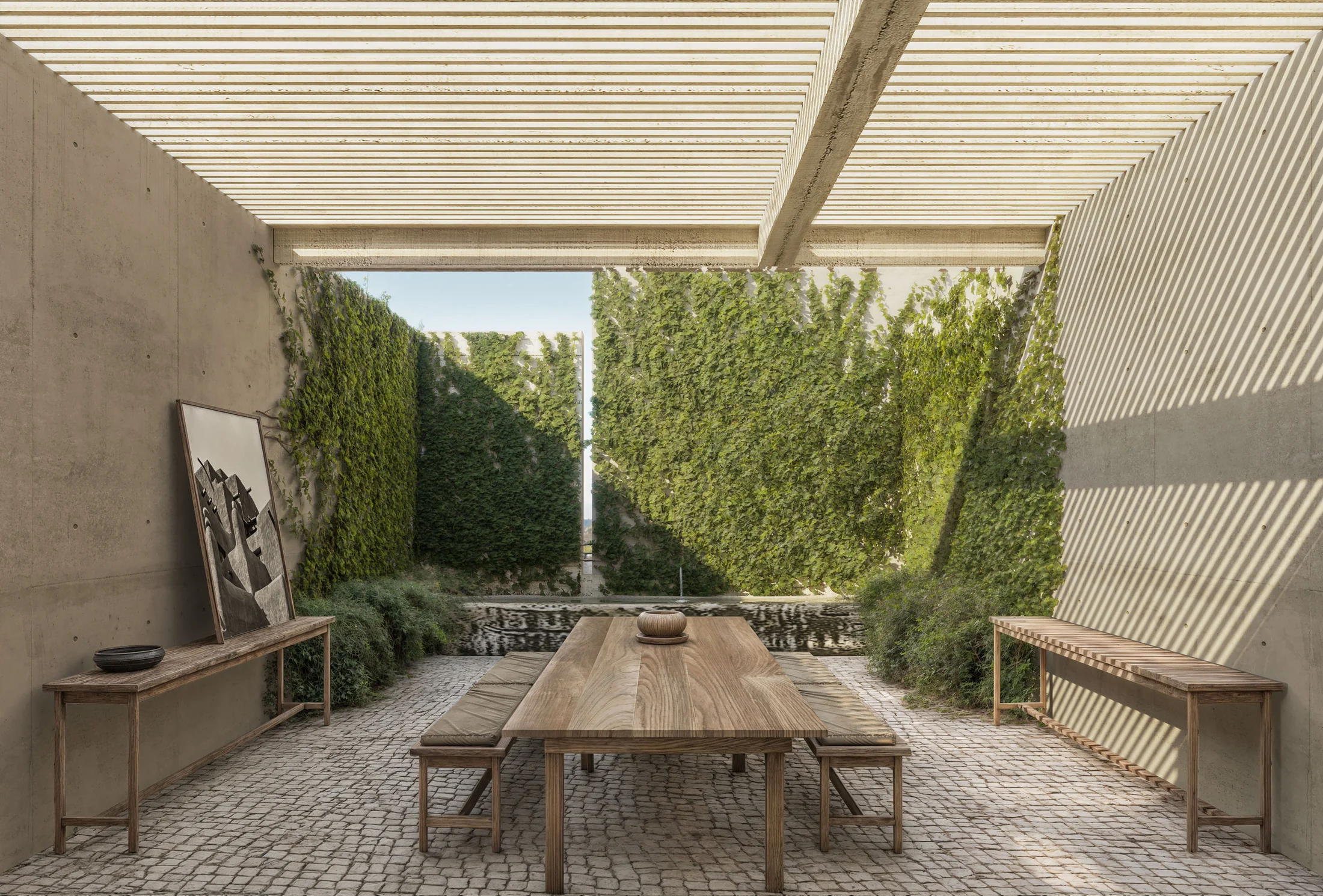 Casa Libertad, render de la terraza rodeada de vegetación