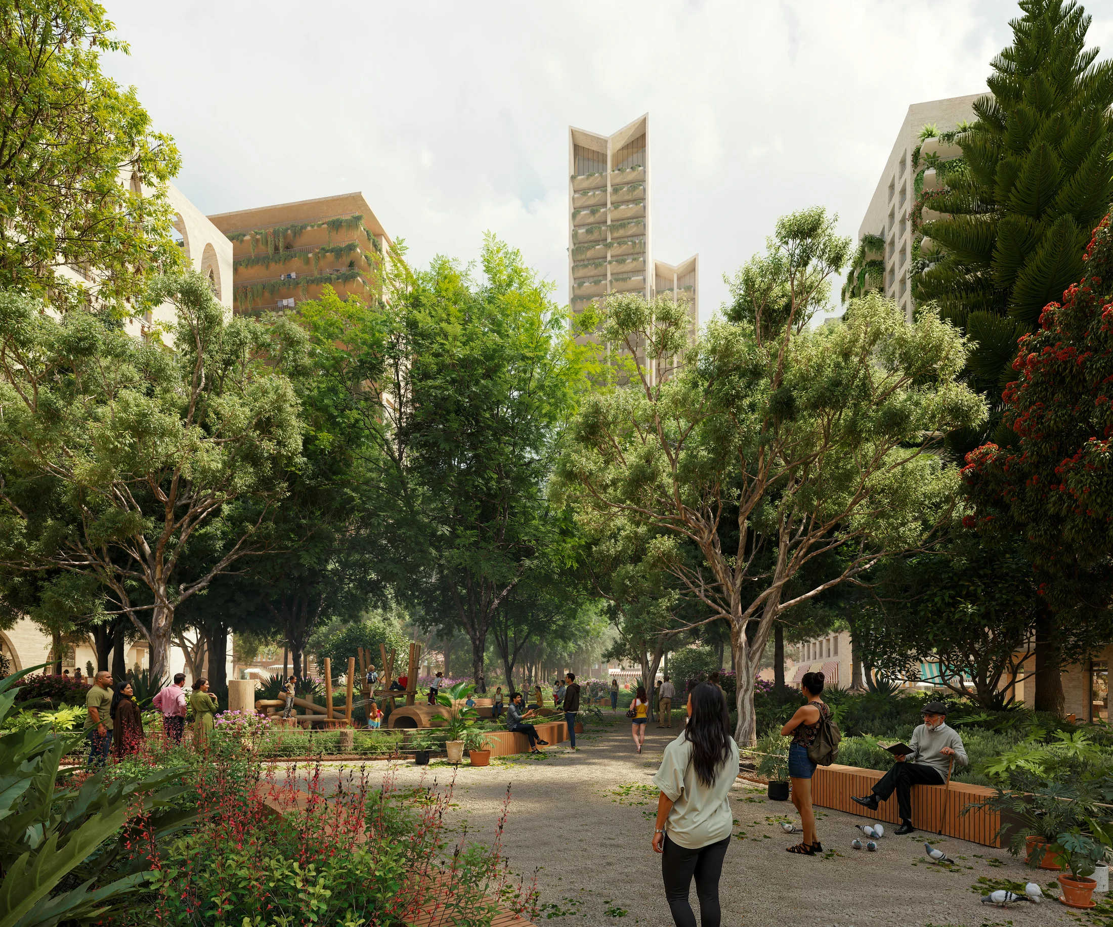 Santa María, render del jardín cultural y sus espacios públicos